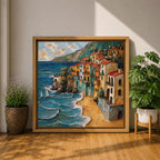 Mediterranean Coastal Village Wall Art Seaside Town Framed Canvas Beach Landscape Living Room Decor