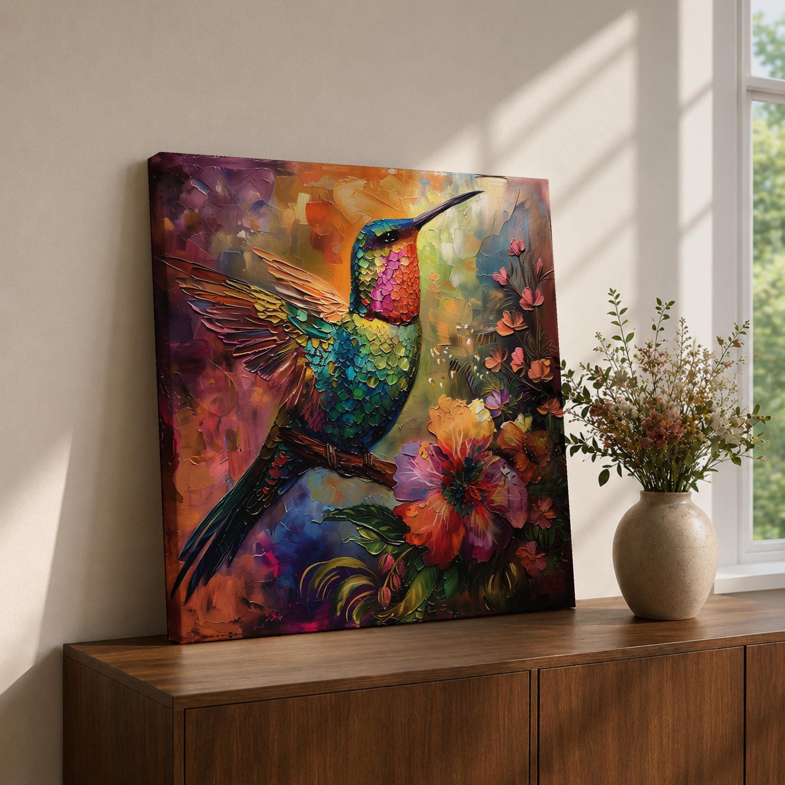 Hummingbird Wall Art Colibri Bird Framed Canvas Botanical Animal Tropical Nature Lover Decor