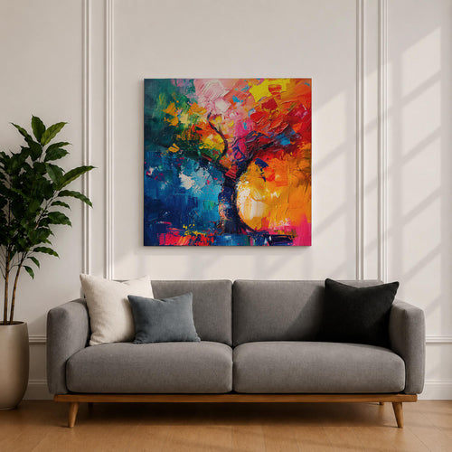 Colorful Tree Wall Art Arbor Vitae Framed Canvas Palette Knife Impasto Landscape Housewarming Decor