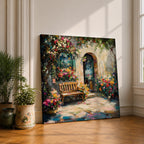 Mediterranean Courtyard Wall Art Italian Patio Framed Canvas Floral Garden Rustic Home Decor