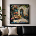 Mediterranean Courtyard Wall Art Italian Patio Framed Canvas Floral Garden Rustic Home Decor