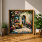 Mediterranean Courtyard Wall Art Italian Patio Framed Canvas Floral Garden Rustic Home Decor