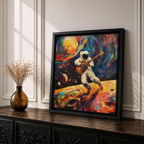Astronaut Wall Art Space Guitarist Framed Canvas Guitar Player Impasto Music Studio Decor