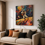 Astronaut Wall Art Space Guitarist Framed Canvas Guitar Player Impasto Music Studio Decor