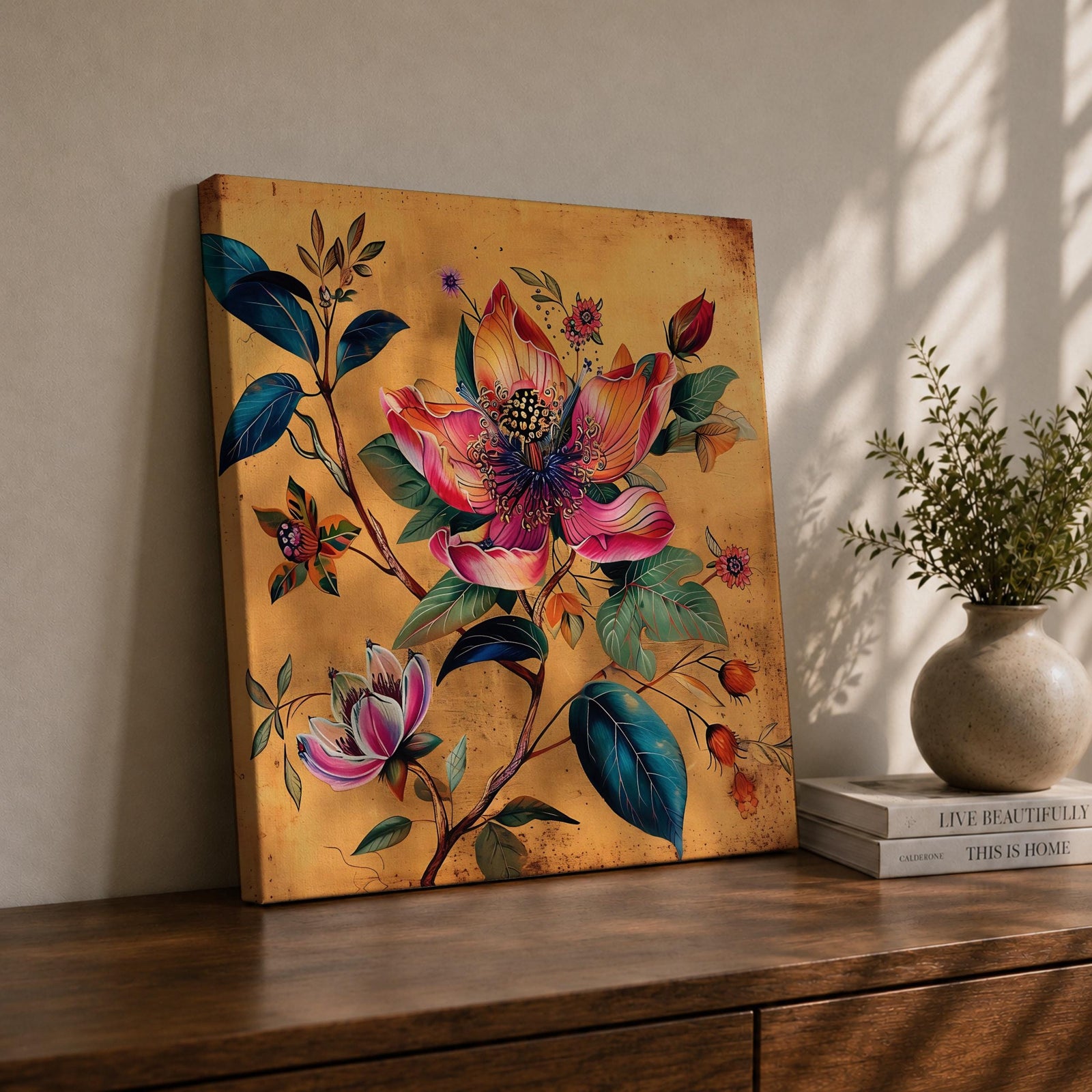 Botanical Flower Wall Art Vintage Floral Framed Canvas Garden Illustration Boho Home Decor