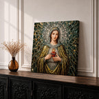 Immaculate Heart of Mary Wall Art Blessed Mother Framed Canvas Mosaic Catholic Home Decor