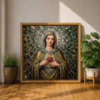 Immaculate Heart of Mary Wall Art Blessed Mother Framed Canvas Mosaic Catholic Home Decor