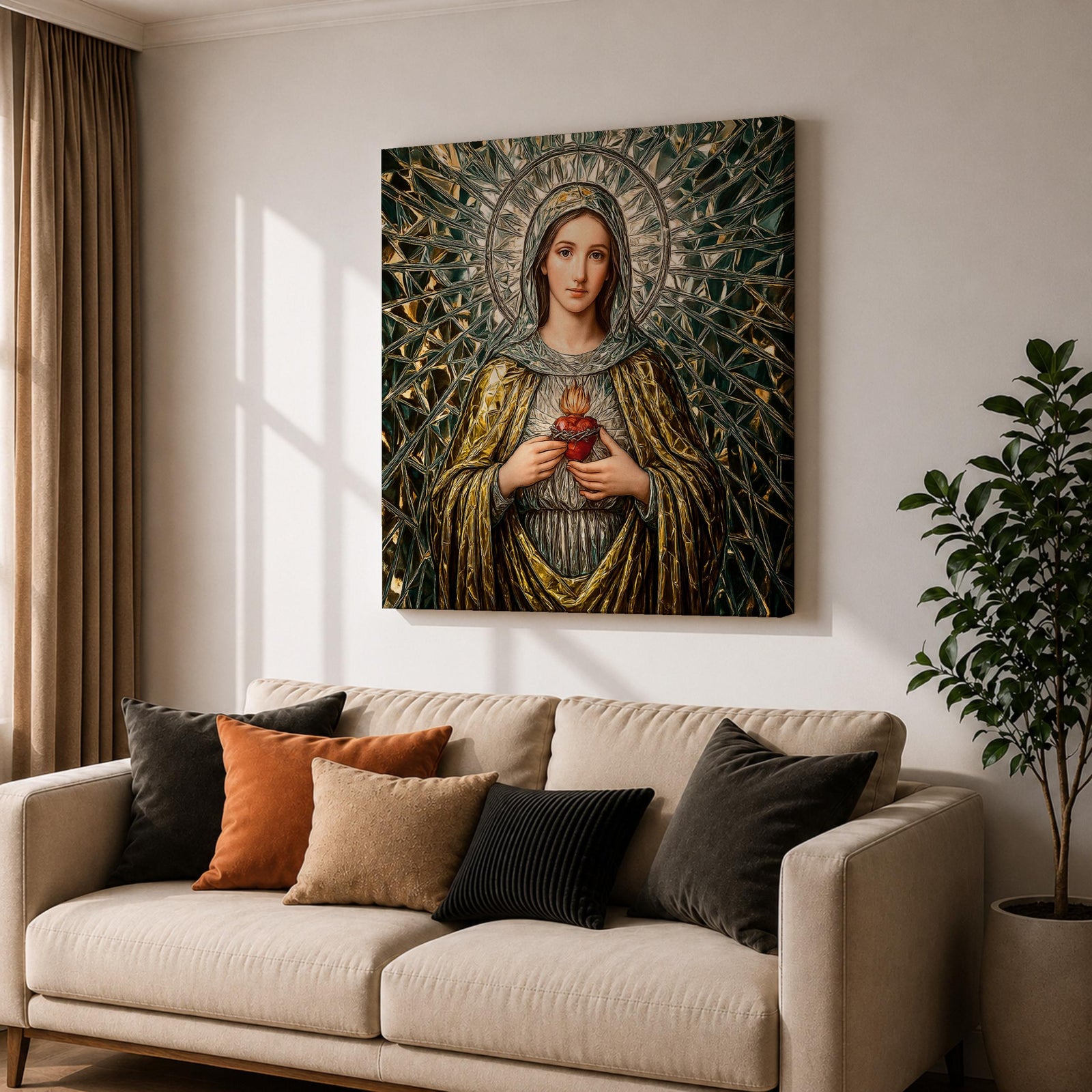 Immaculate Heart of Mary Wall Art Blessed Mother Framed Canvas Mosaic Catholic Home Decor