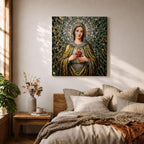 Immaculate Heart of Mary Wall Art Blessed Mother Framed Canvas Mosaic Catholic Home Decor