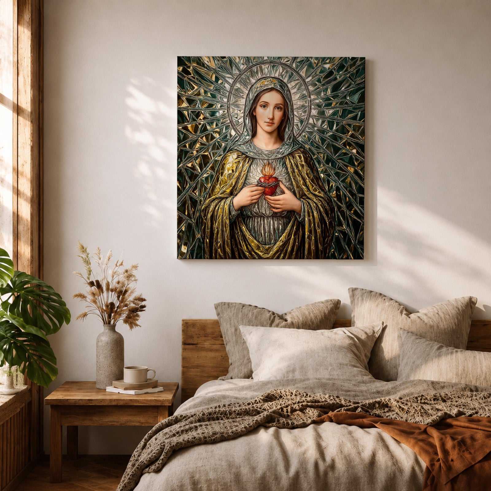 Immaculate Heart of Mary Wall Art Blessed Mother Framed Canvas Mosaic Catholic Home Decor