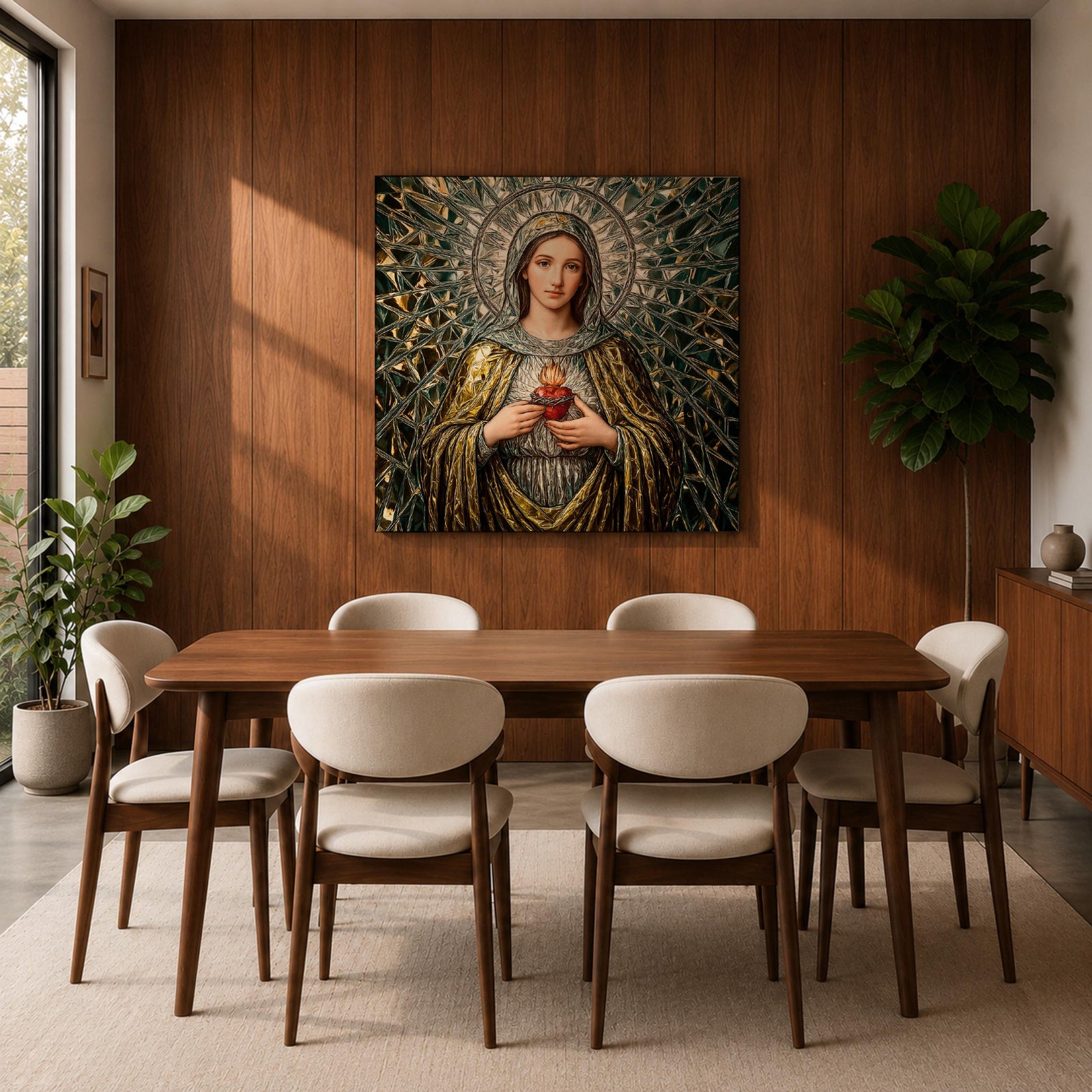 Immaculate Heart of Mary Wall Art Blessed Mother Framed Canvas Mosaic Catholic Home Decor