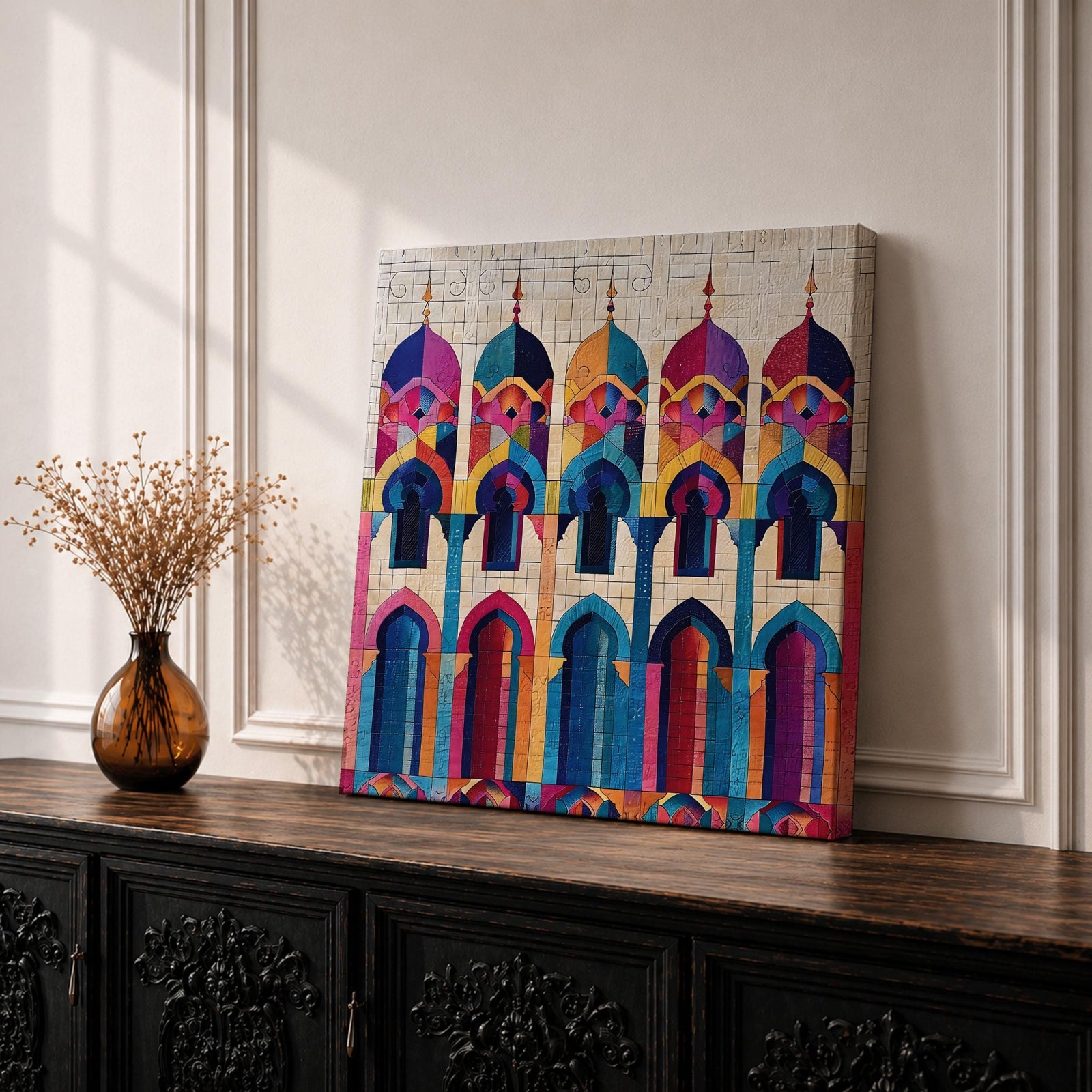 Islamic Mosaic Wall Art Mosque Arches Framed Canvas Arabic Geometric Modern Muslim Home Decor