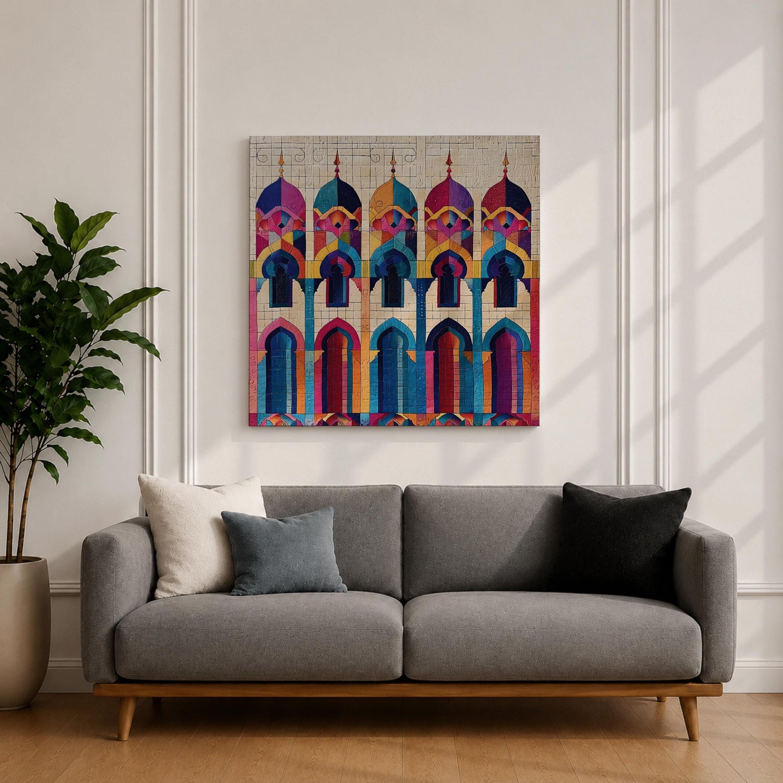Islamic Mosaic Wall Art Mosque Arches Framed Canvas Arabic Geometric Modern Muslim Home Decor