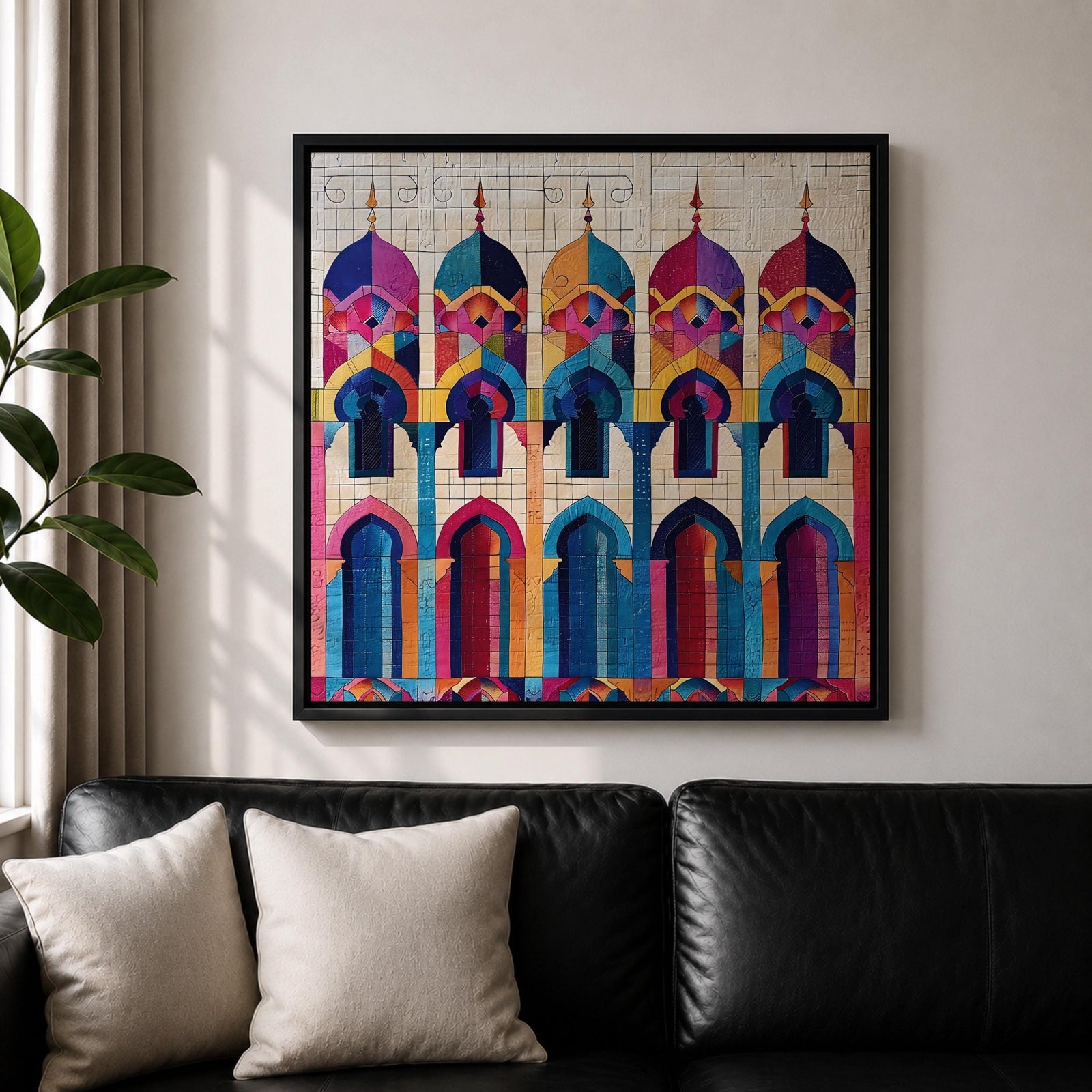 Islamic Mosaic Wall Art Mosque Arches Framed Canvas Arabic Geometric Modern Muslim Home Decor