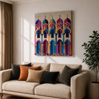 Islamic Mosaic Wall Art Mosque Arches Framed Canvas Arabic Geometric Modern Muslim Home Decor