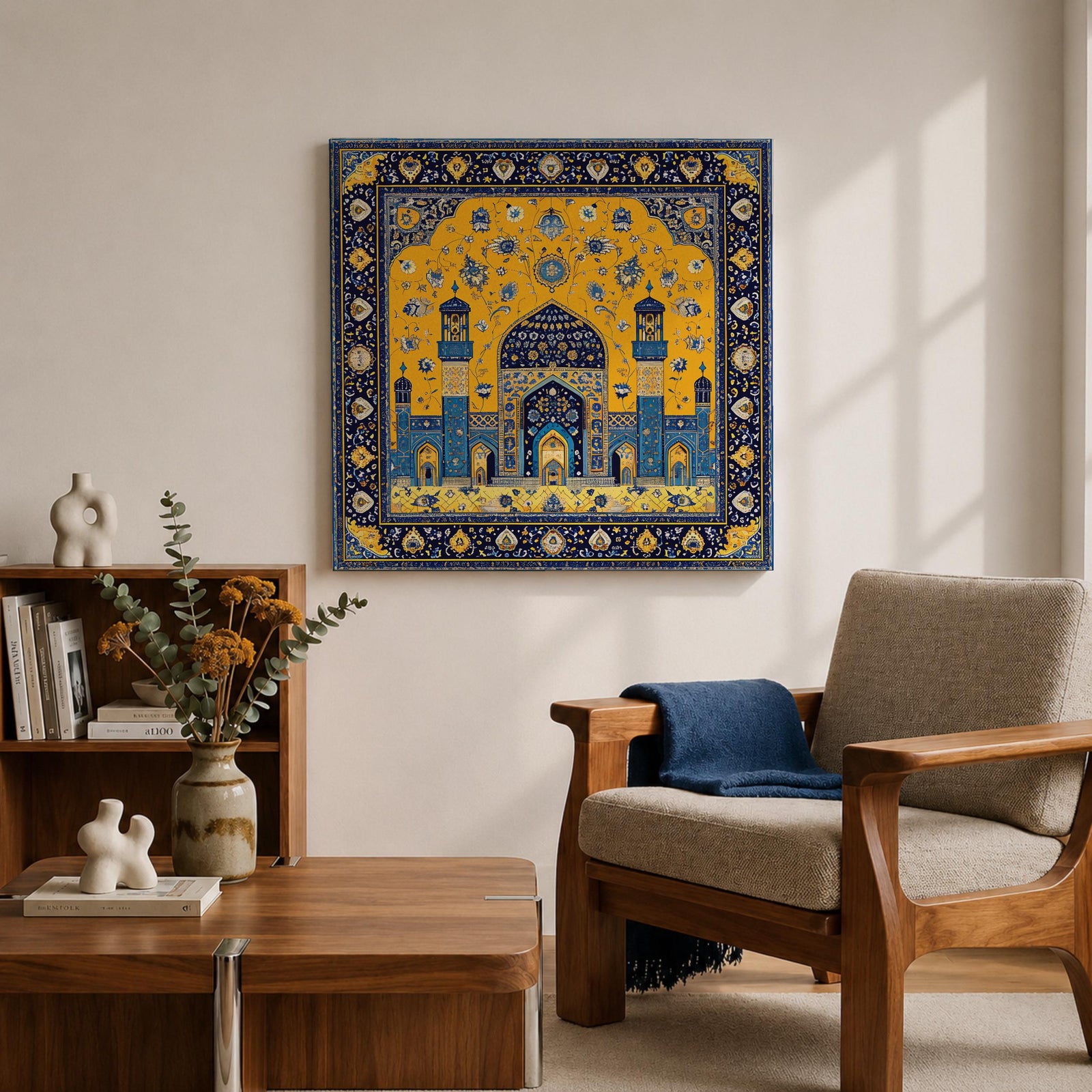 Persian Mosque Wall Art Tile Mosaic Framed Canvas Mughal Architecture Islamic Home Decor