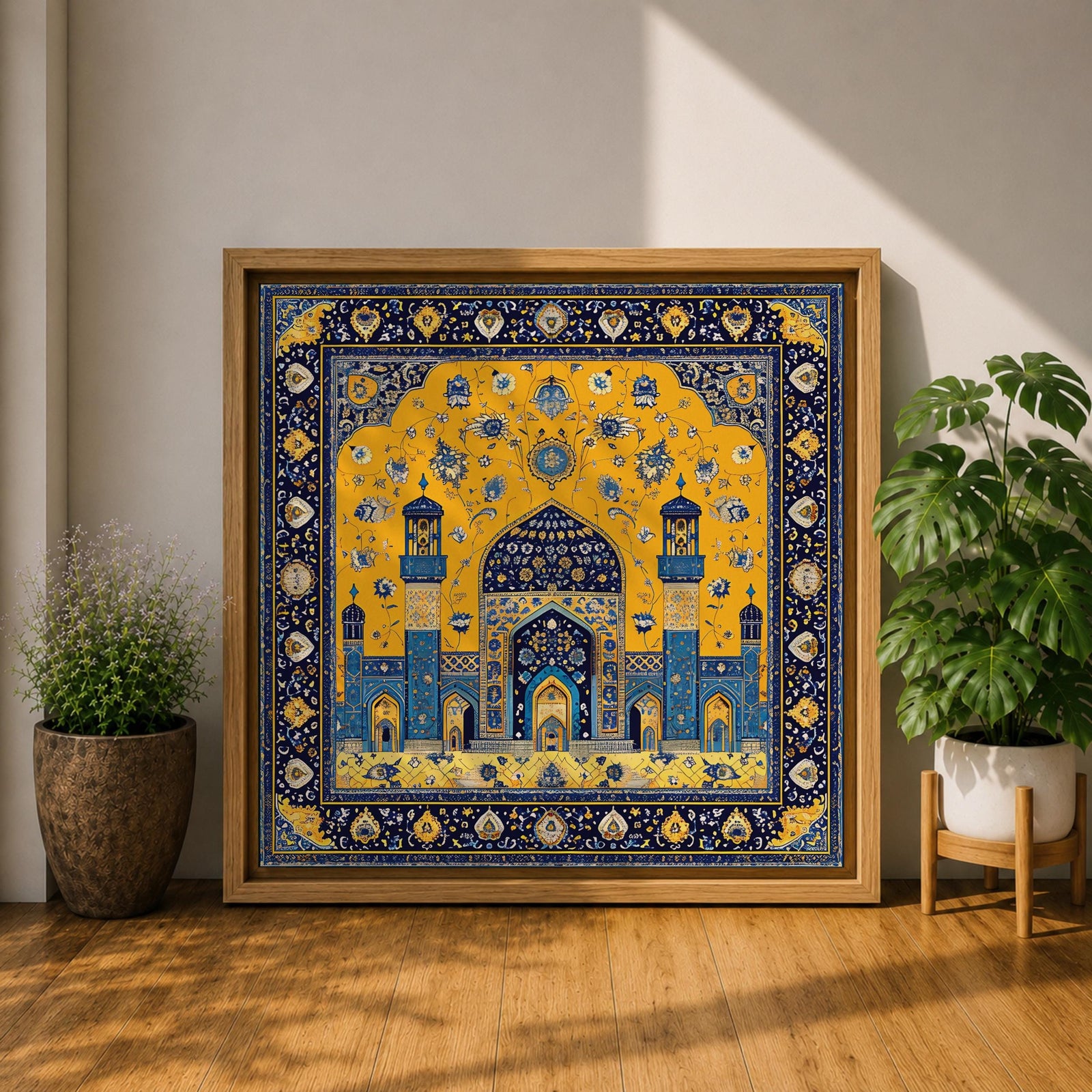 Persian Mosque Wall Art Tile Mosaic Framed Canvas Mughal Architecture Islamic Home Decor