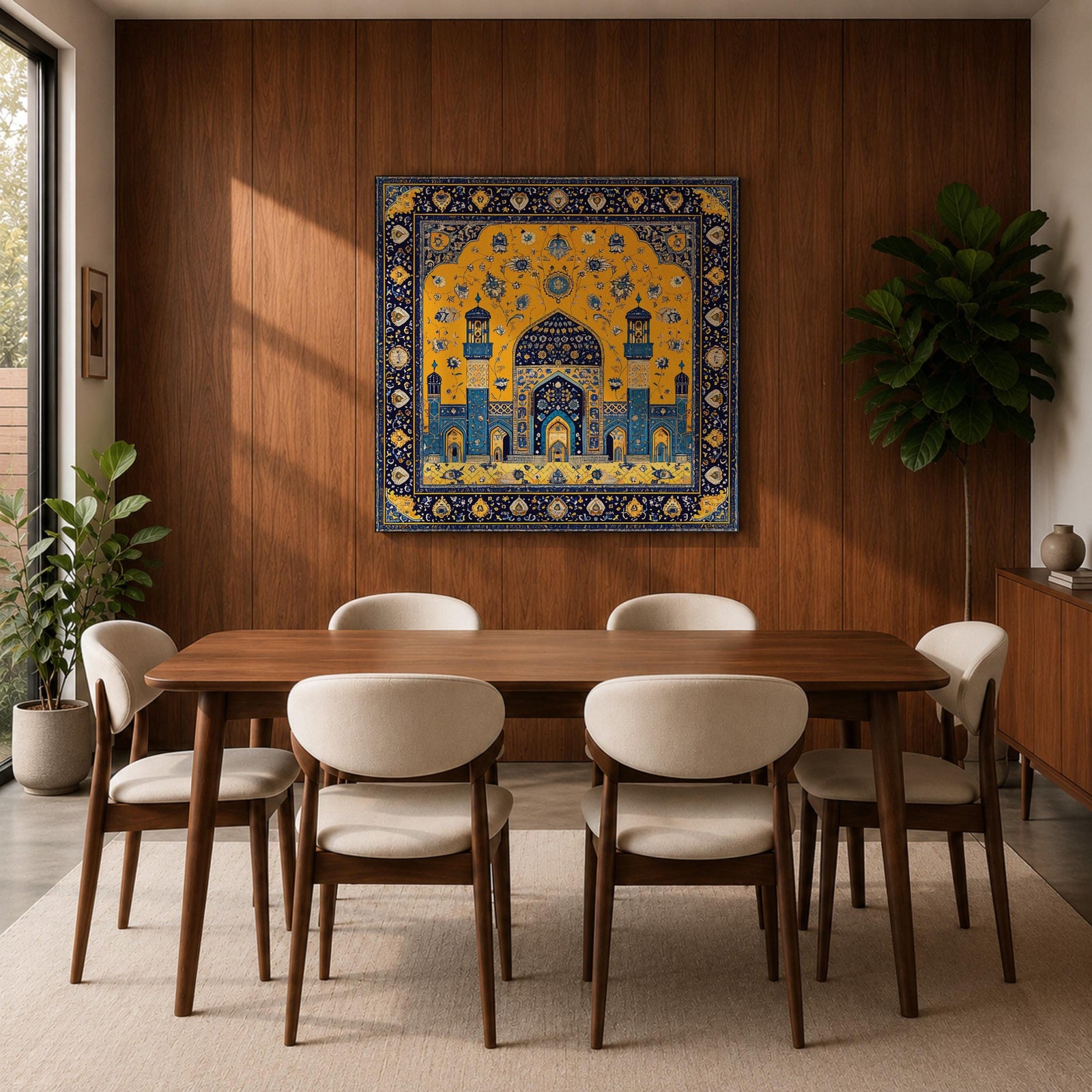 Persian Mosque Wall Art Tile Mosaic Framed Canvas Mughal Architecture Islamic Home Decor