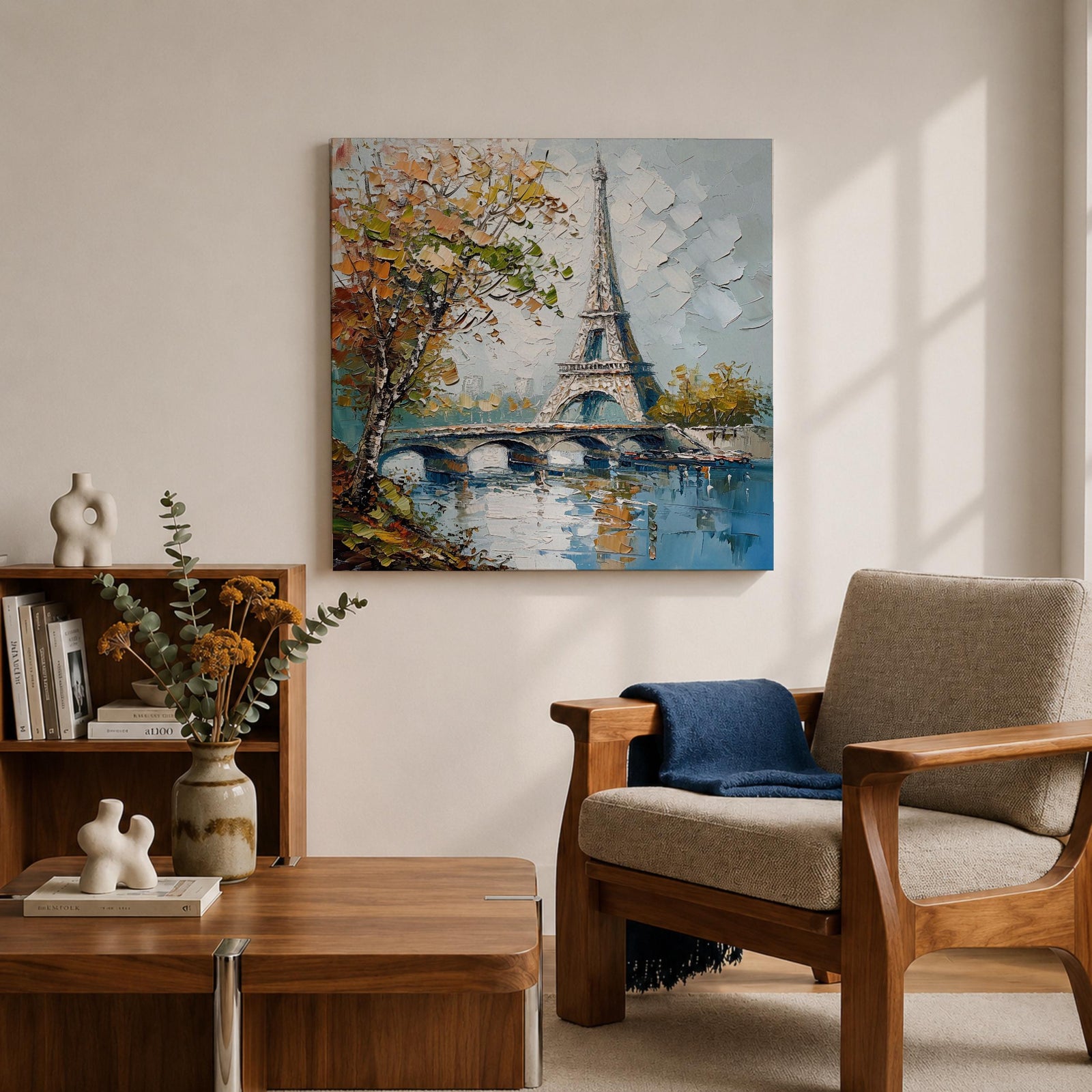 Eiffel Tower Wall Art Paris Landmark Framed Canvas France Impasto City Housewarming Decor