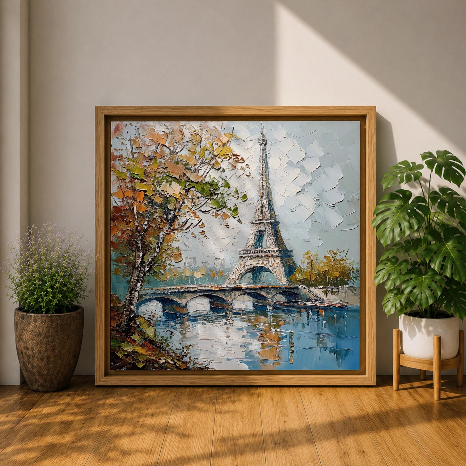 Eiffel Tower Wall Art Paris Landmark Framed Canvas France Impasto City Housewarming Decor