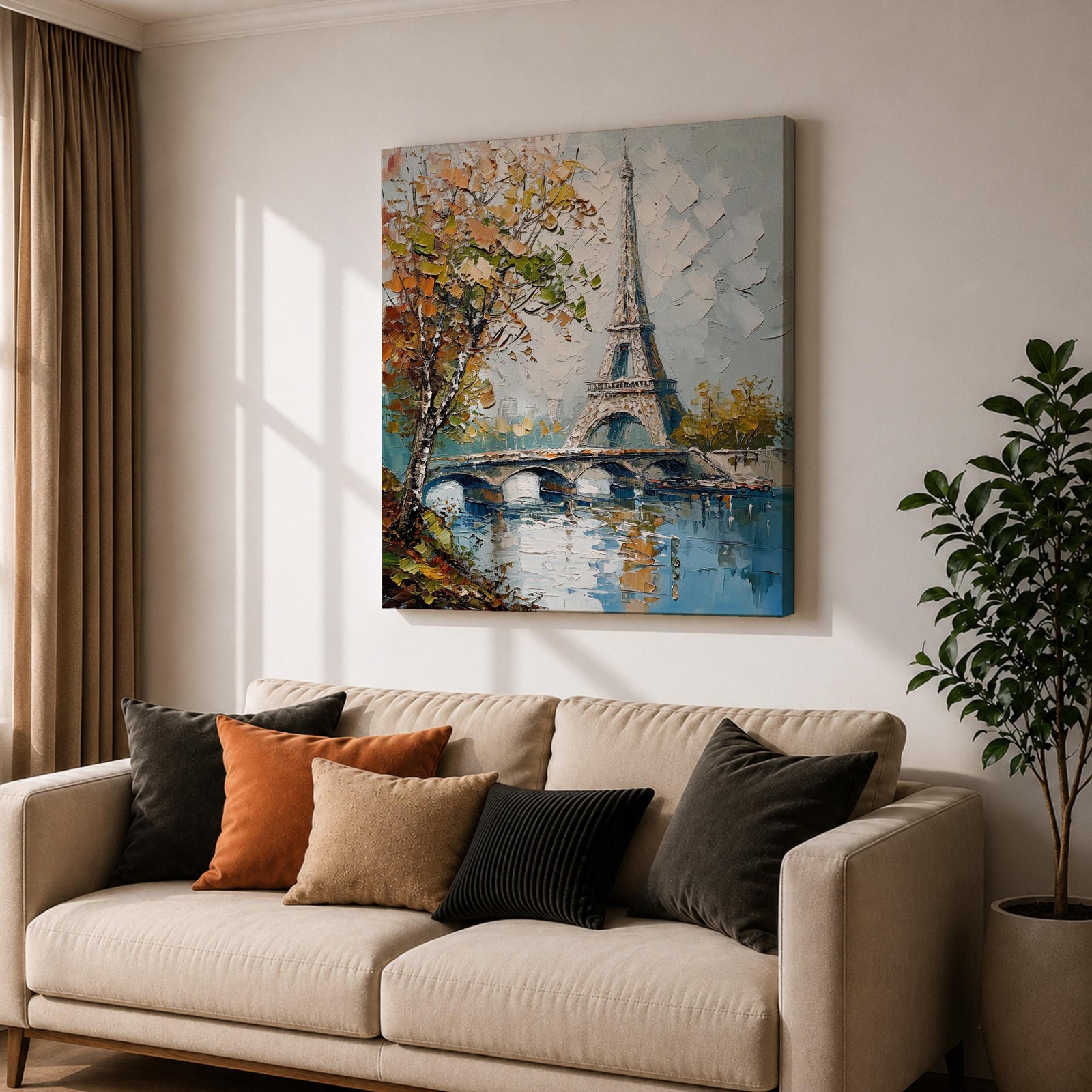 Eiffel Tower Wall Art Paris Landmark Framed Canvas France Impasto City Housewarming Decor