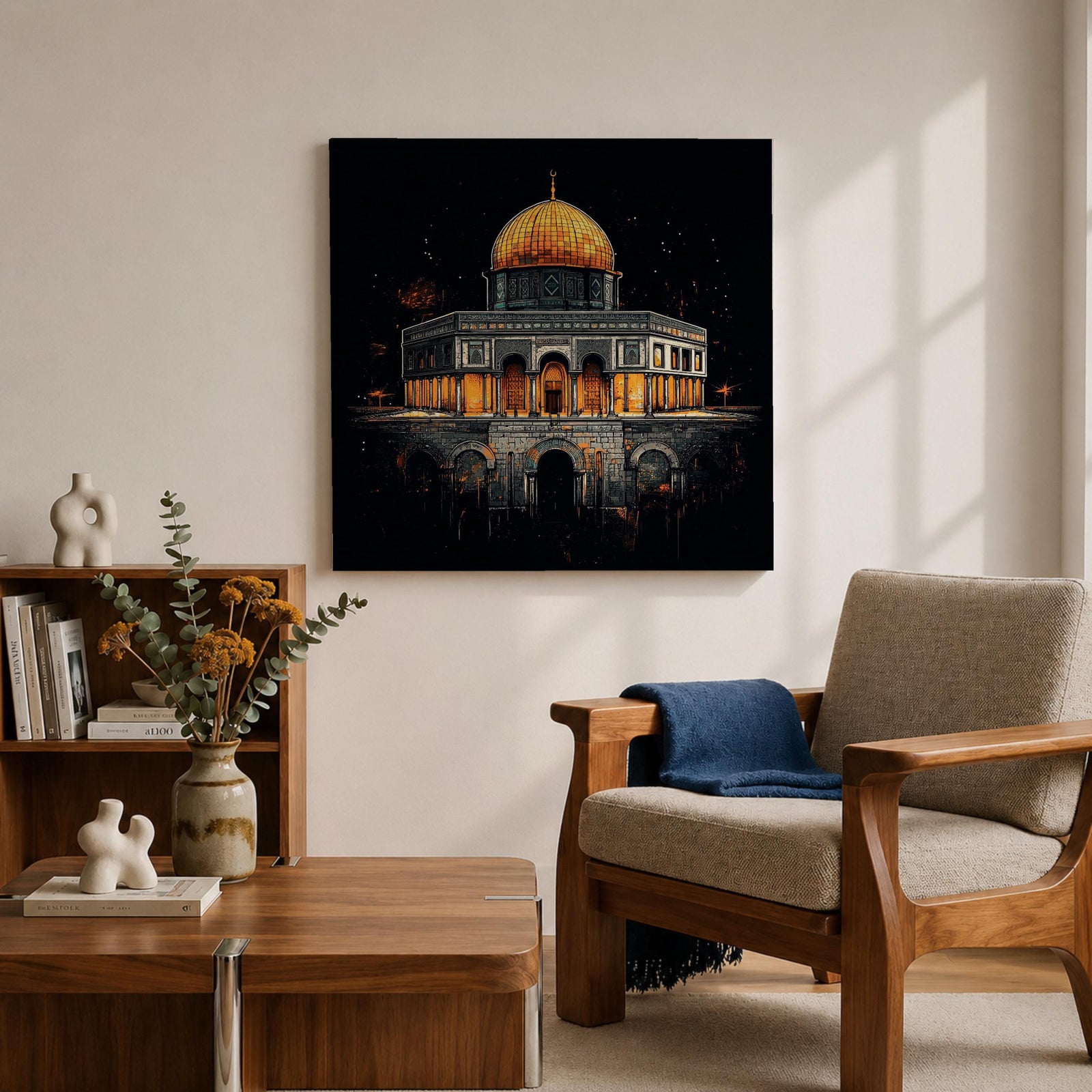 Dome of the Rock Wall Art Night View Framed Canvas Qubbat Sakhra Islamic Decor