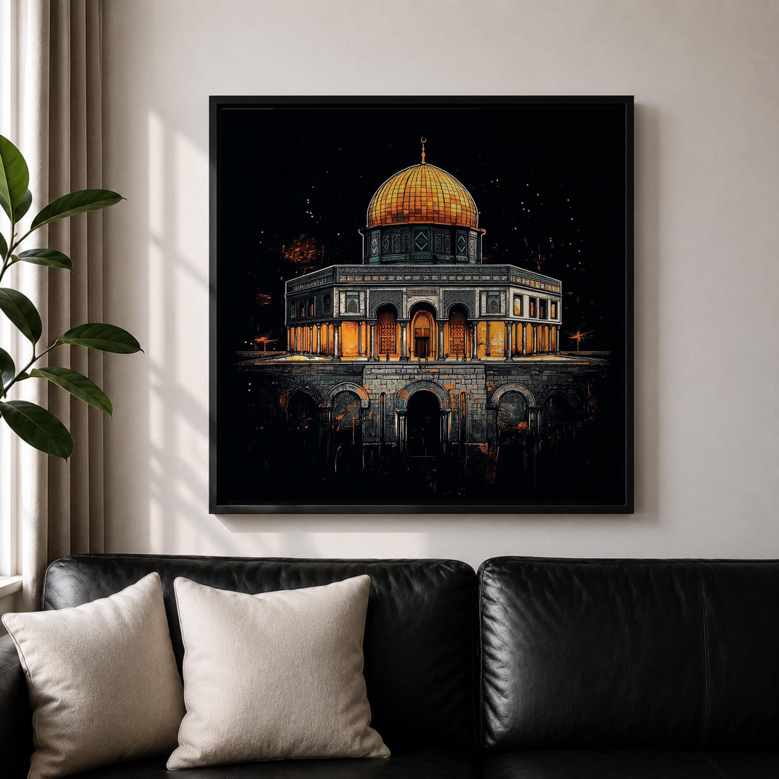 Dome of the Rock Wall Art Night View Framed Canvas Qubbat Sakhra Islamic Decor