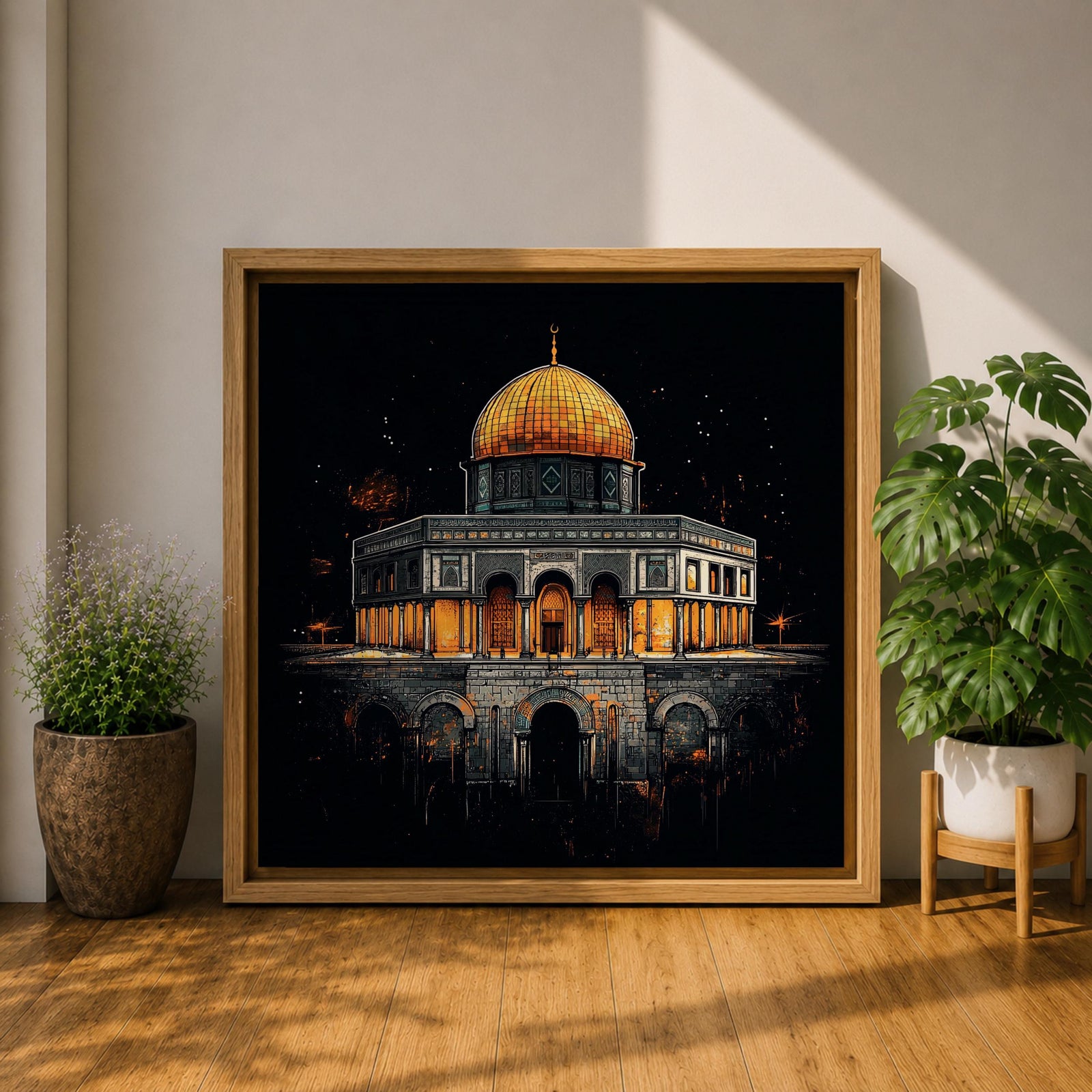 Dome of the Rock Wall Art Night View Framed Canvas Qubbat Sakhra Islamic Decor