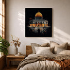 Dome of the Rock Wall Art Night View Framed Canvas Qubbat Sakhra Islamic Decor