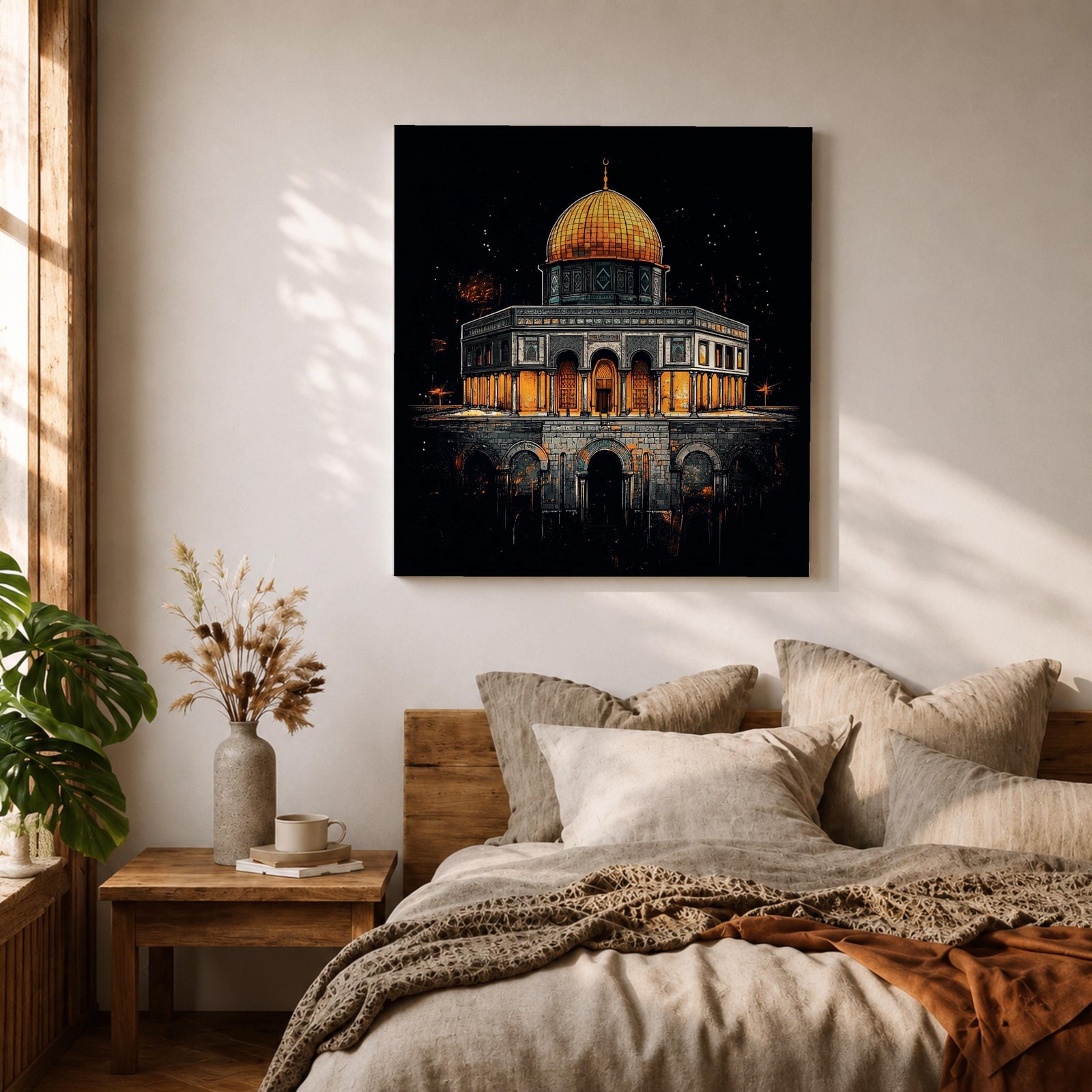 Dome of the Rock Wall Art Night View Framed Canvas Qubbat Sakhra Islamic Decor
