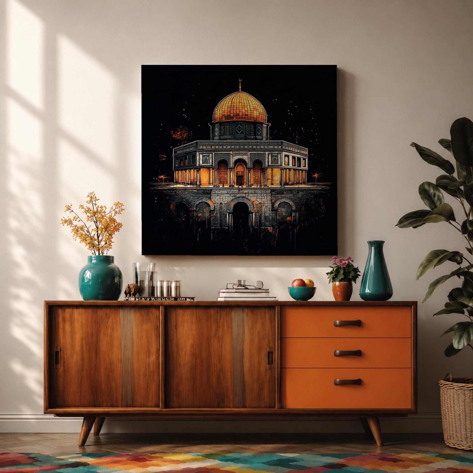 Dome of the Rock Wall Art Night View Framed Canvas Qubbat Sakhra Islamic Decor