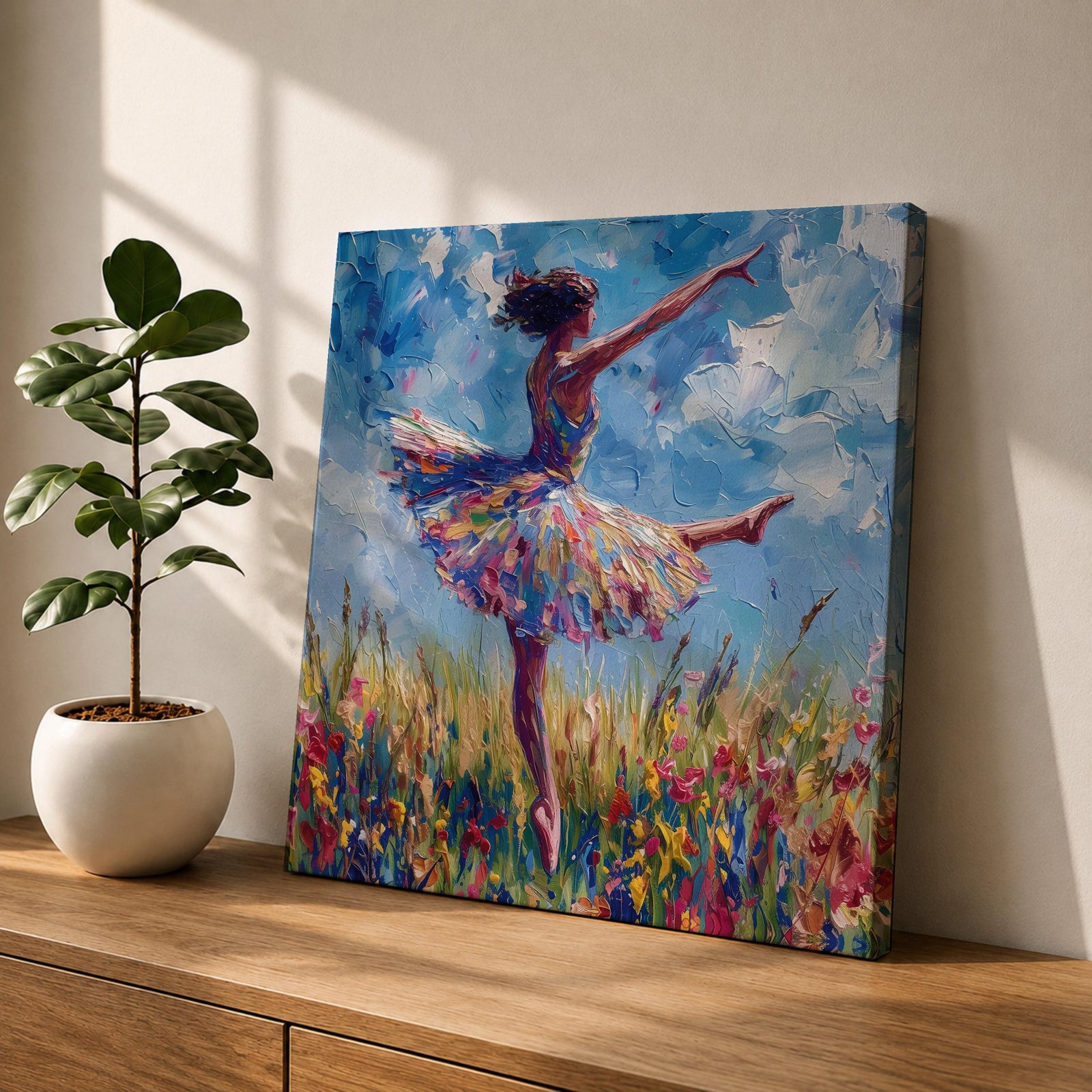 Ballet Wall Art Ballerina Framed Canvas Dance Performance Impasto Stage Theater Studio Decor