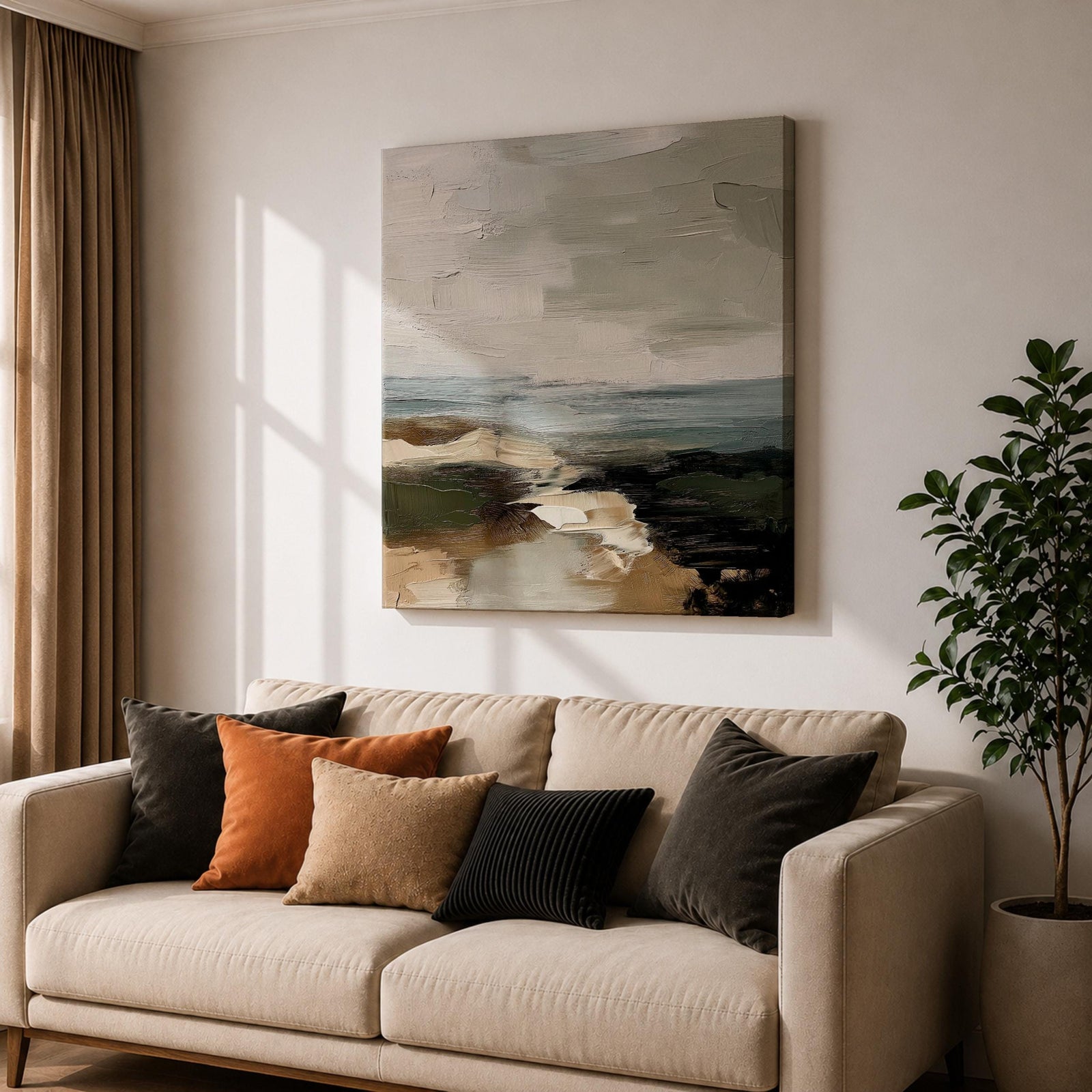 Seascape Wall Art Coastal Shore Framed Canvas Beach Ocean Minimalist Rustic Home Decor