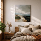 Seascape Wall Art Coastal Shore Framed Canvas Beach Ocean Minimalist Rustic Home Decor