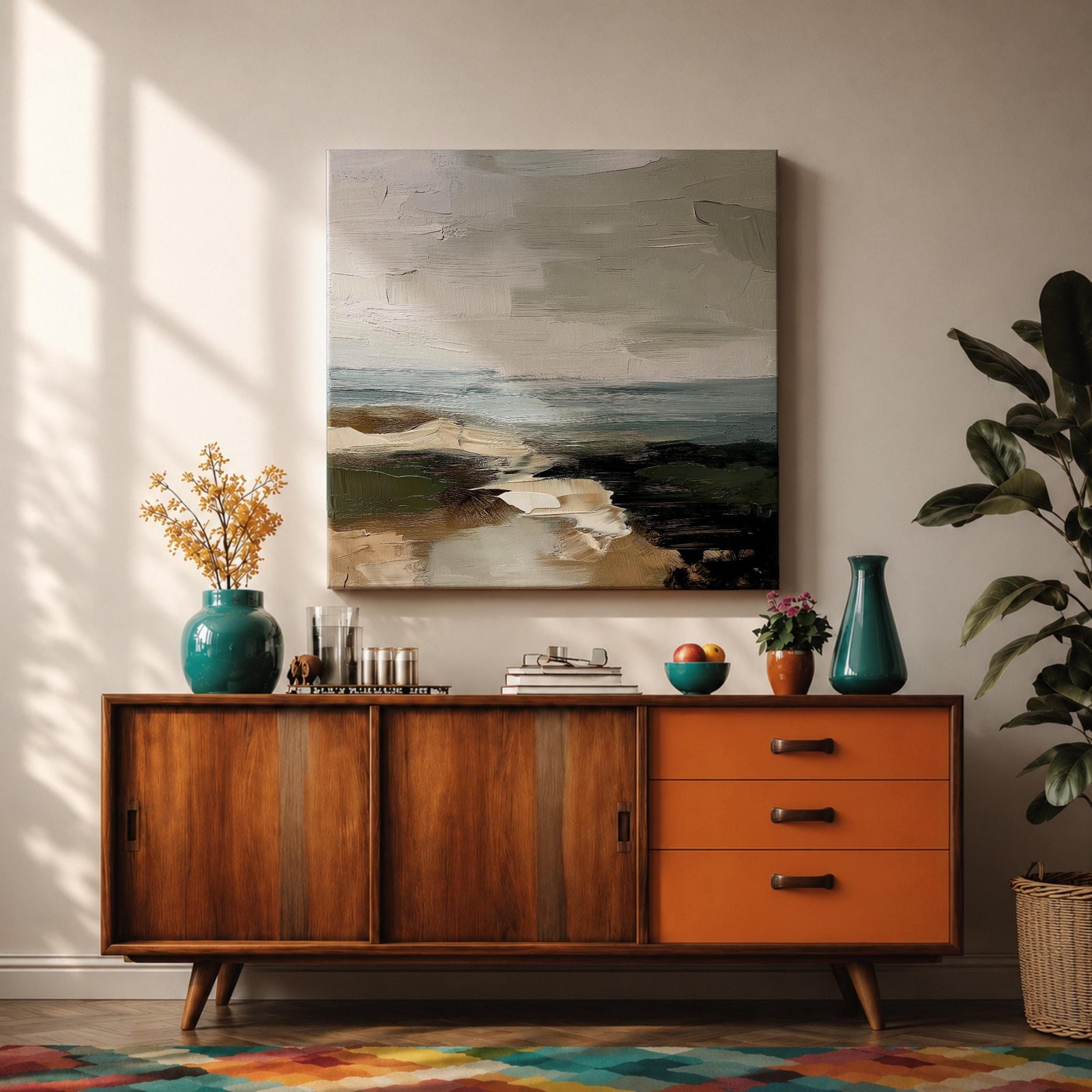 Seascape Wall Art Coastal Shore Framed Canvas Beach Ocean Minimalist Rustic Home Decor