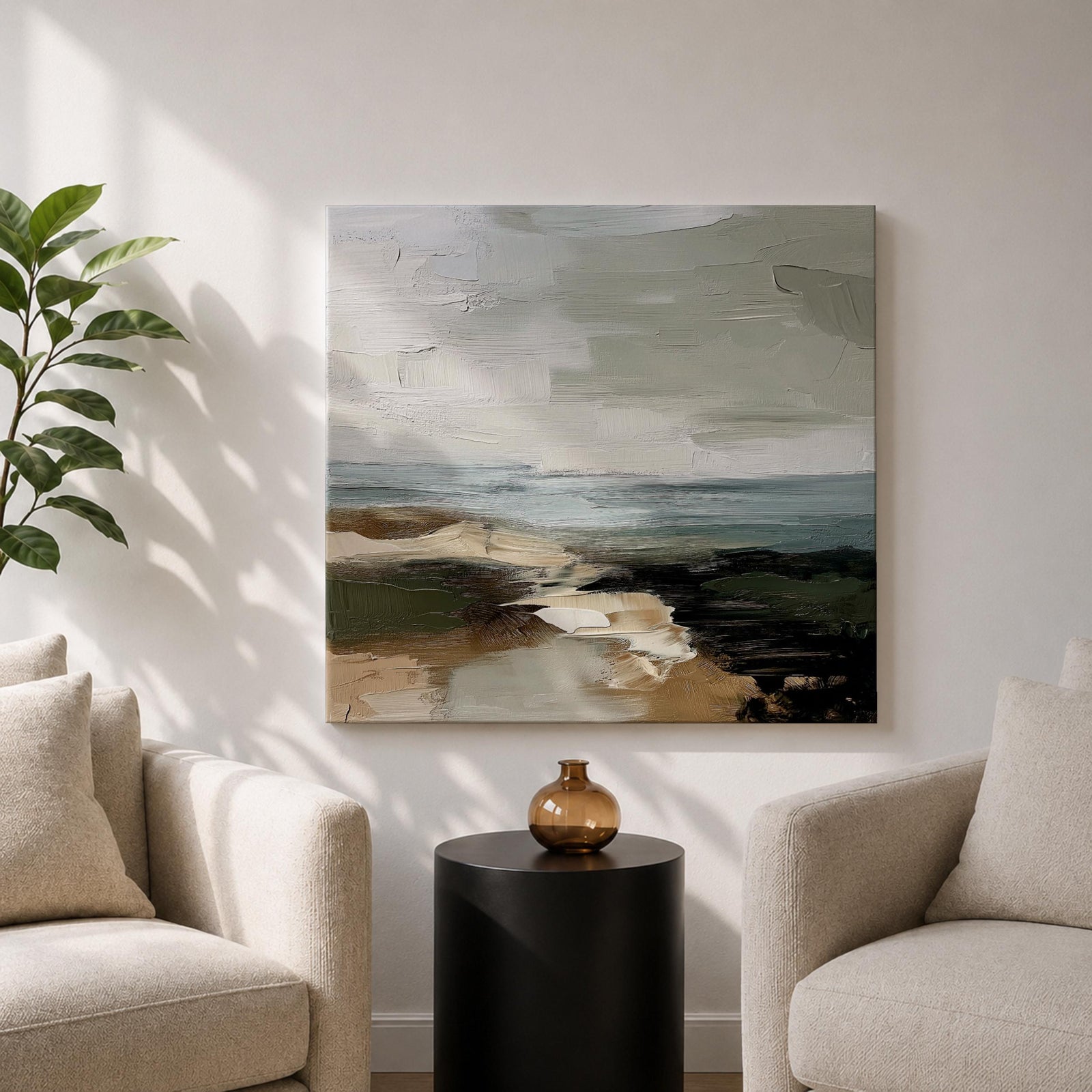 Seascape Wall Art Coastal Shore Framed Canvas Beach Ocean Minimalist Rustic Home Decor