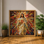 Sacred Heart of Jesus Wall Art Holy Redeemer Framed Canvas Mosaic Catholic Home Decor