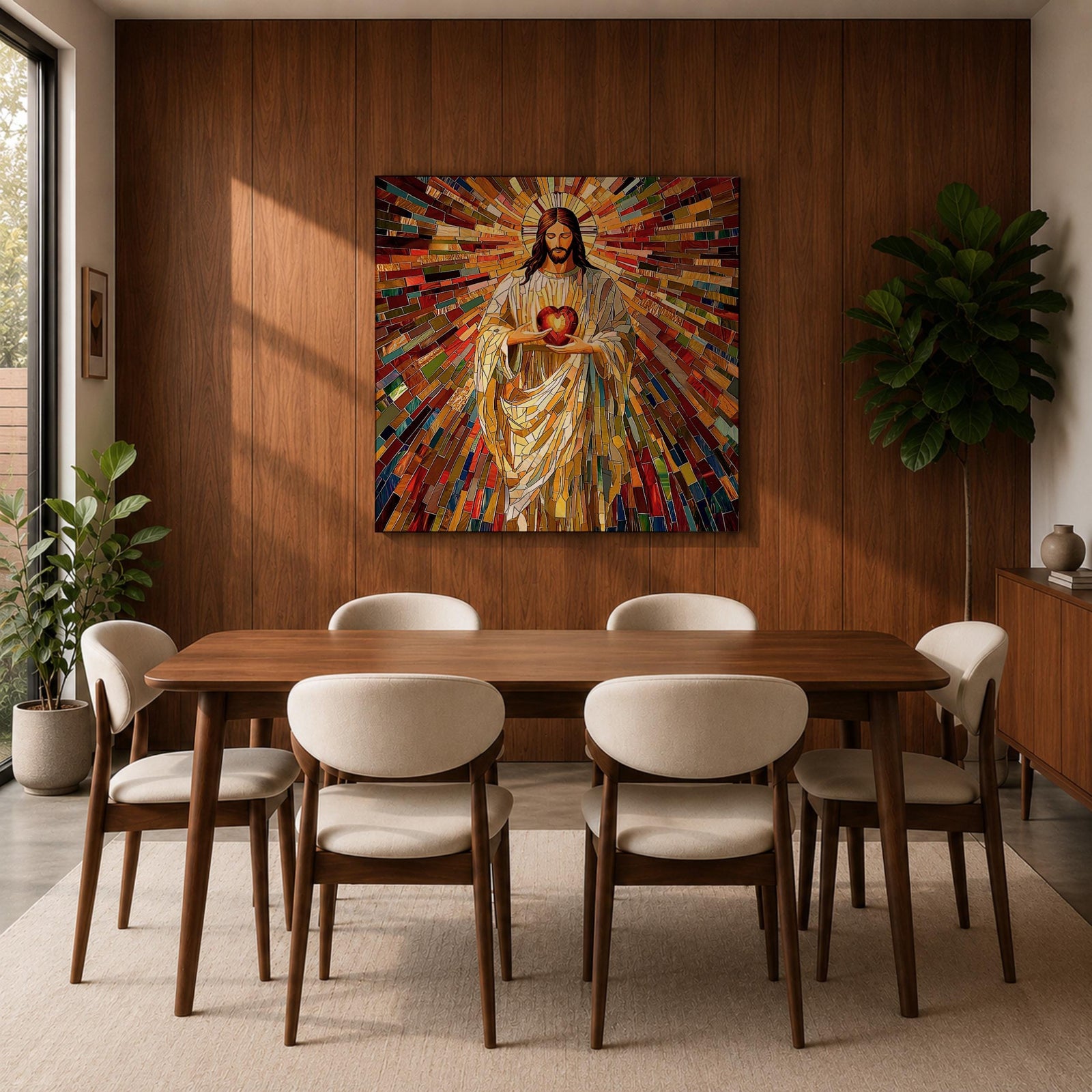 Sacred Heart of Jesus Wall Art Holy Redeemer Framed Canvas Mosaic Catholic Home Decor