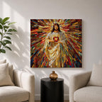Sacred Heart of Jesus Wall Art Holy Redeemer Framed Canvas Mosaic Catholic Home Decor