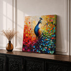 Peacock Wall Art Exotic Bird Framed Canvas Tropical Impasto Boho Nature Home Decor