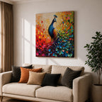Peacock Wall Art Exotic Bird Framed Canvas Tropical Impasto Boho Nature Home Decor