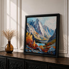 Autumn Mountain Wall Art Fall Scenery Framed Canvas Impasto Landscape Rustic Cabin Home Decor