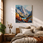 Autumn Mountain Wall Art Fall Scenery Framed Canvas Impasto Landscape Rustic Cabin Home Decor