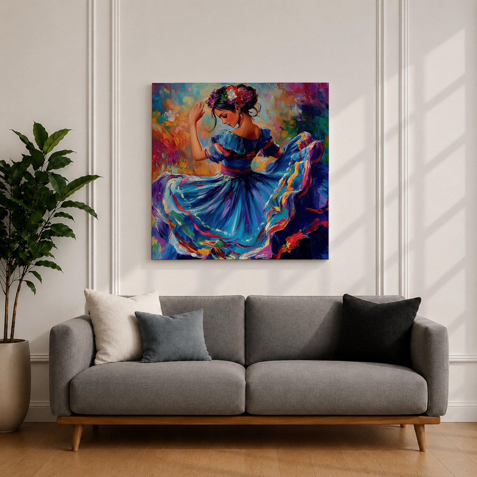 Mexican Folkloric Dancer Wall Art Ballet Folklórico Framed Canvas Cultural Fiesta Home Decor