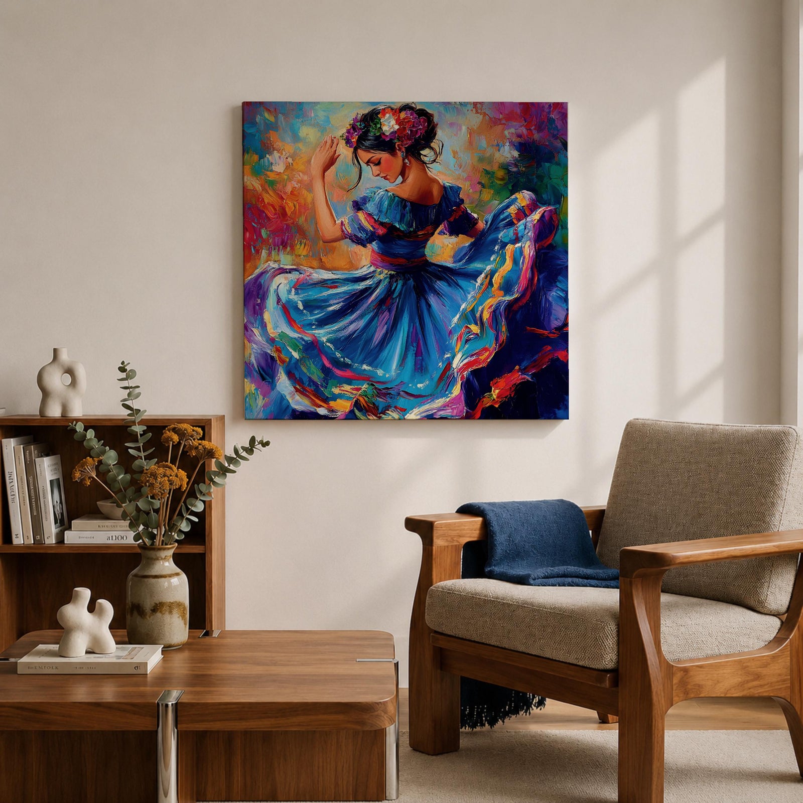 Mexican Folkloric Dancer Wall Art Ballet Folklórico Framed Canvas Cultural Fiesta Home Decor