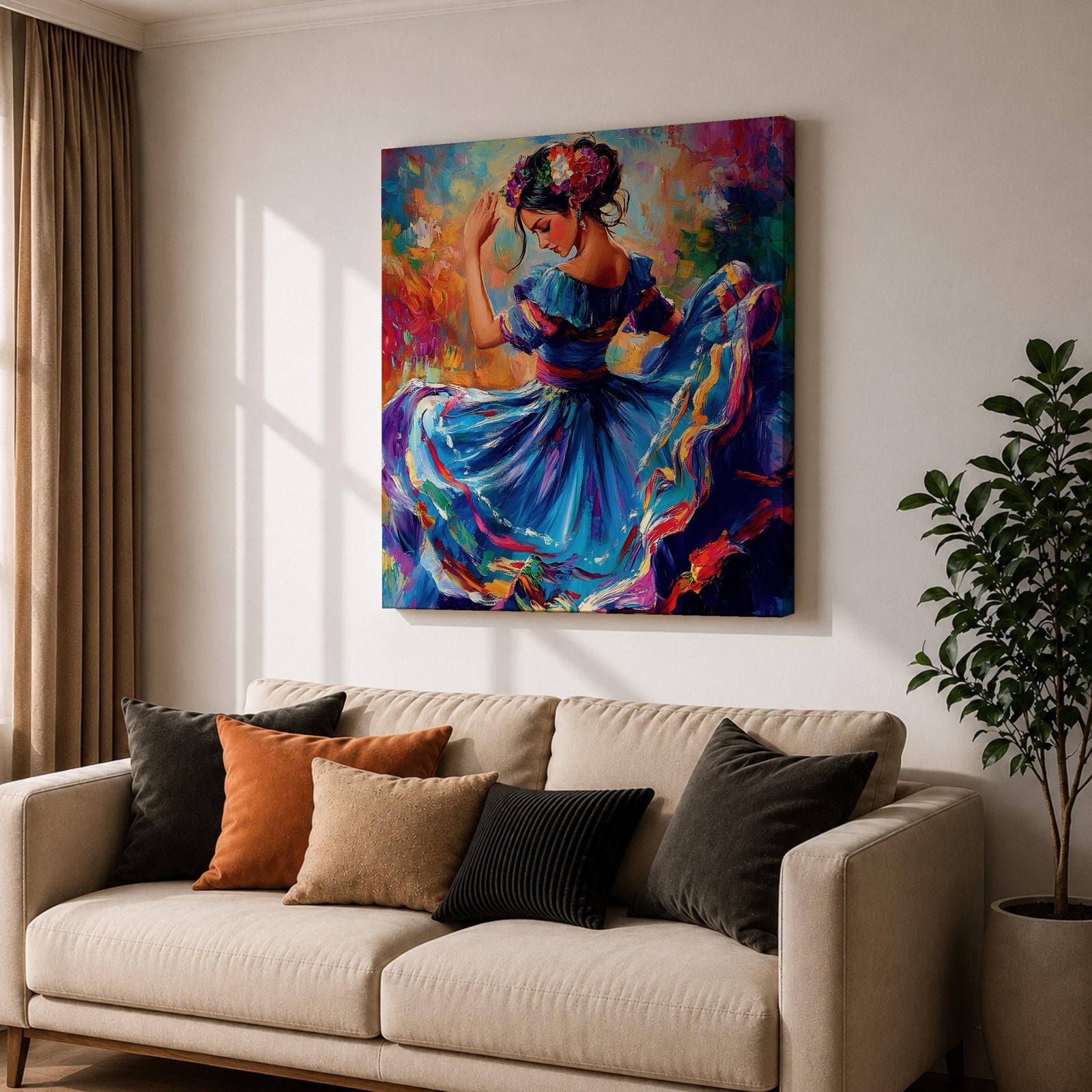 Mexican Folkloric Dancer Wall Art Ballet Folklórico Framed Canvas Cultural Fiesta Home Decor