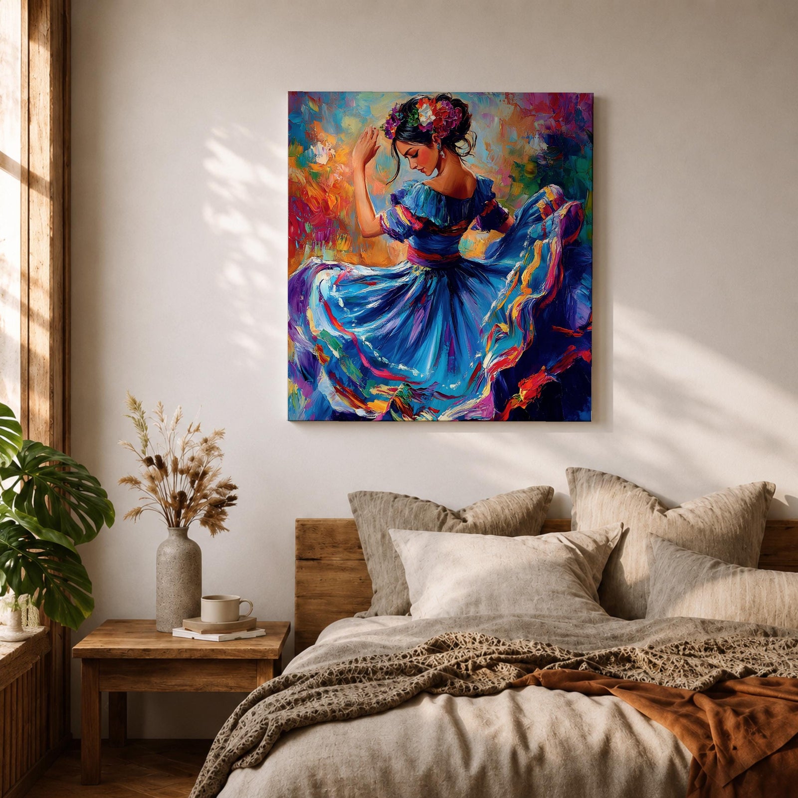 Mexican Folkloric Dancer Wall Art Ballet Folklórico Framed Canvas Cultural Fiesta Home Decor