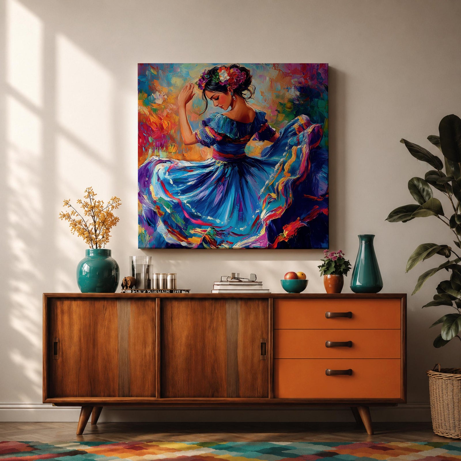 Mexican Folkloric Dancer Wall Art Ballet Folklórico Framed Canvas Cultural Fiesta Home Decor