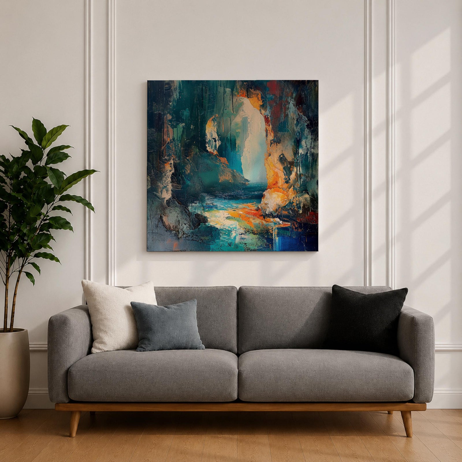 Coastal Cave Wall Art Sea Grotto Framed Canvas Ocean Abstract Landscape Coastal Decor