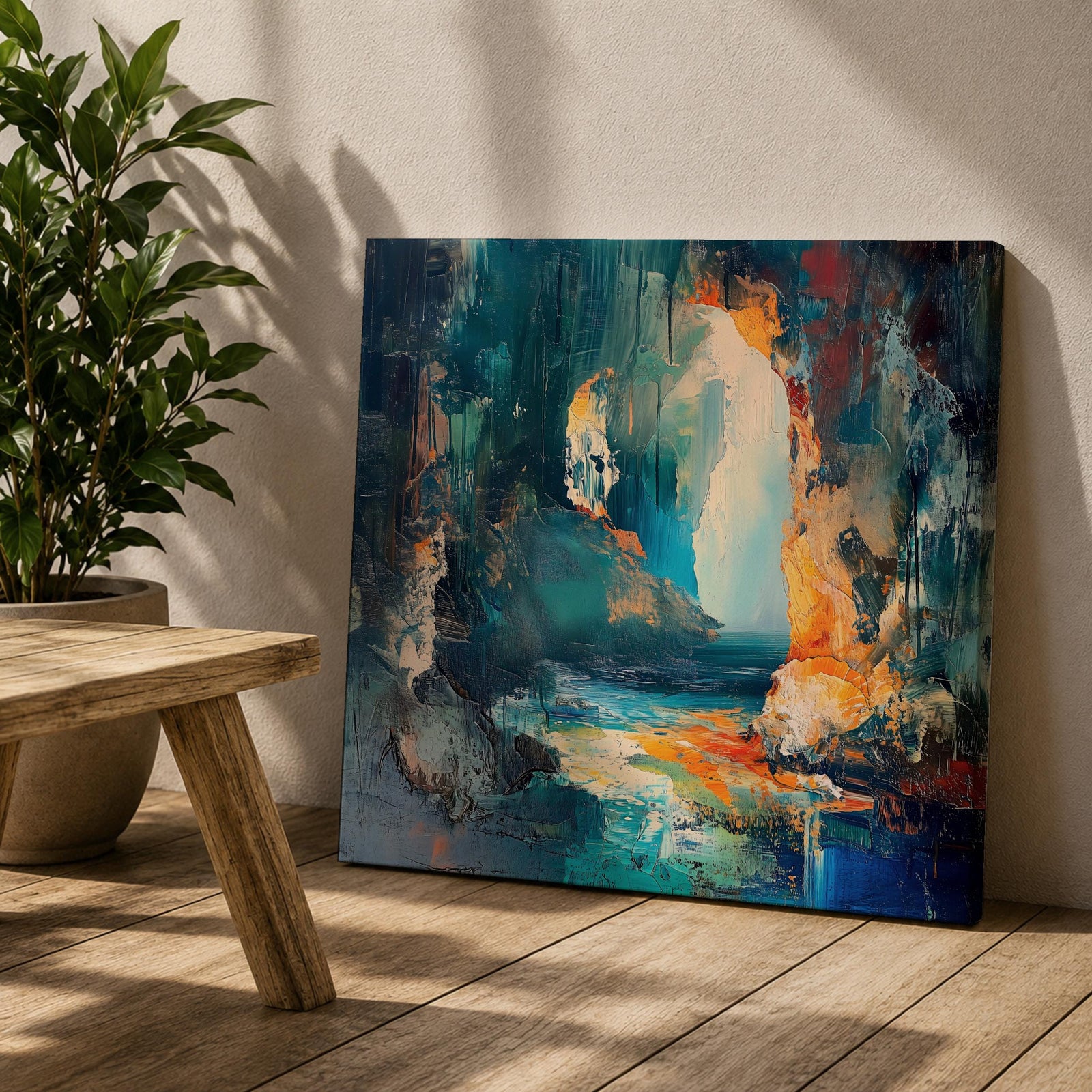 Coastal Cave Wall Art Sea Grotto Framed Canvas Ocean Abstract Landscape Coastal Decor